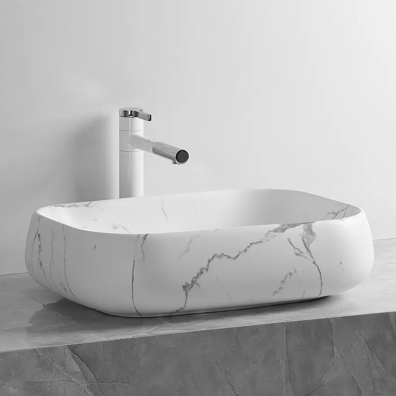 Раковина Ceruttispa CR0086 MMW2 накладная, мрамор матовый белый, прямоугольная 565х400х145