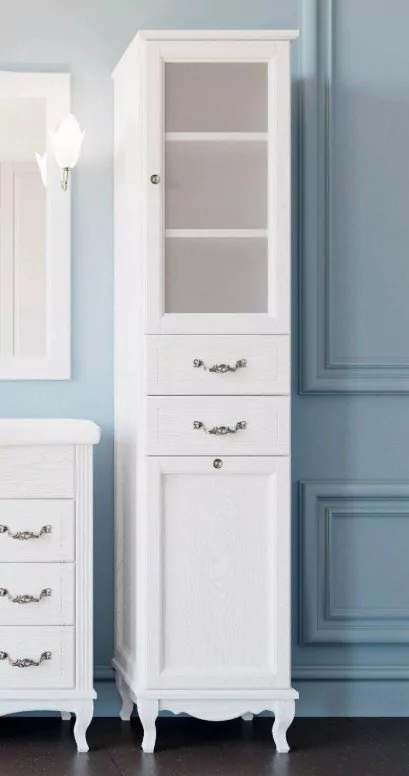 Пенал напольный ValenHouse Эллина 40 R с корзиной, белый, хром