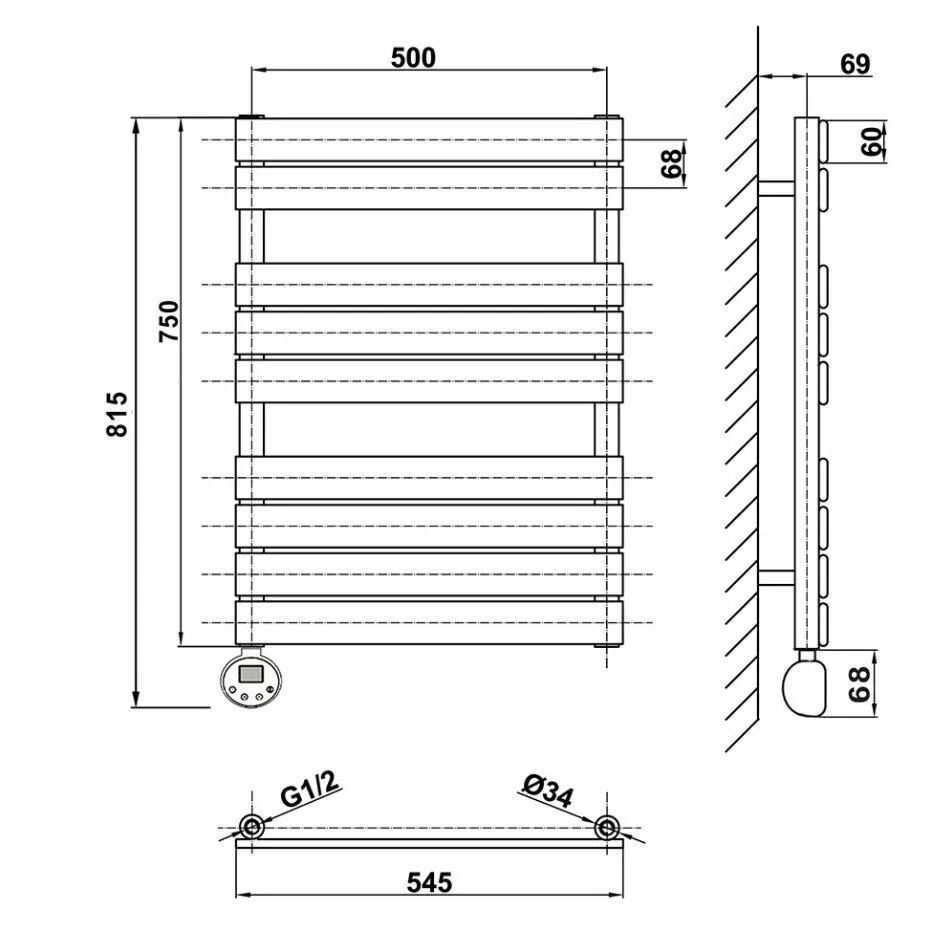 Полотенцесушитель электрический Domoterm Вита П9 500х748 EL левый, белый матовый