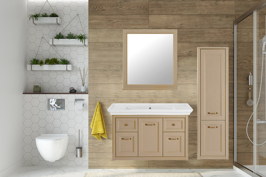 Мебель для ванной ASB Woodline Толедо 105 комплект, подвесной, капучино, хром