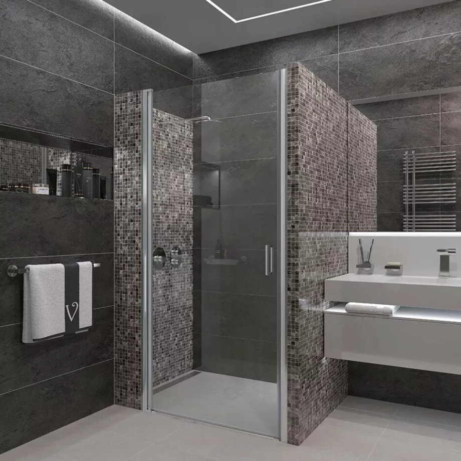 Душевая дверь Veconi VN43-90-01 в нишу, распашная, прозрачное стекло, хром