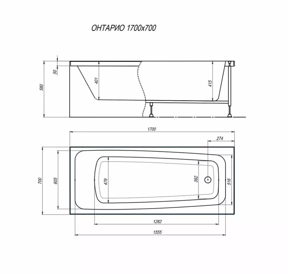 Ванна акриловая Alex Baitler Ontario 170х70 прямоугольная