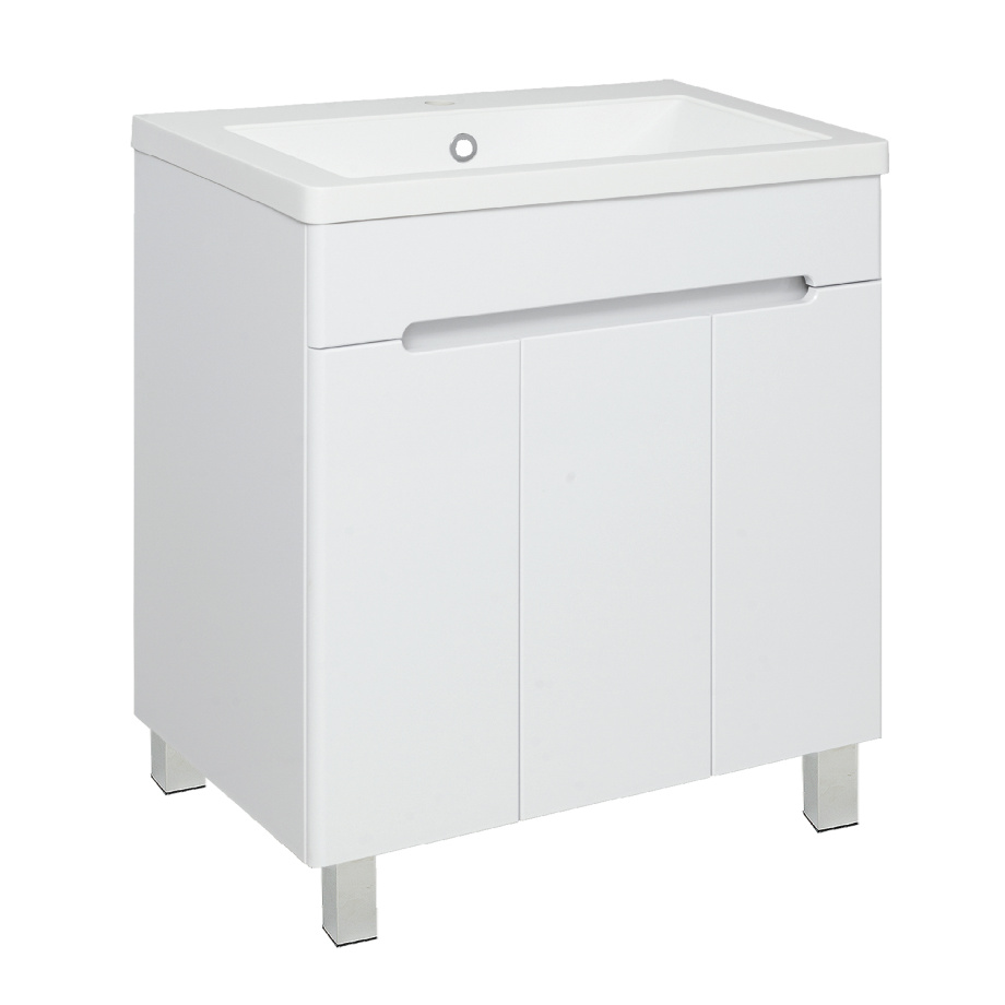 Тумба напольная Runo Парма 75 3 двери, с раковиной Omega 75, белый