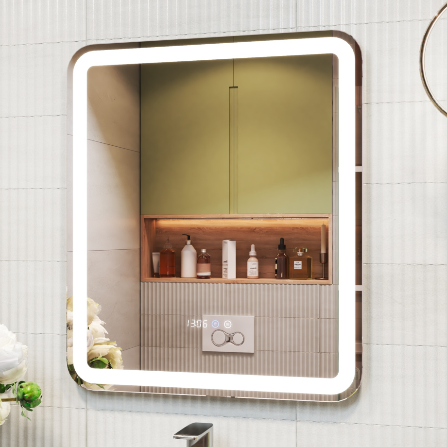 Зеркало Grani Luxe 60 с часами, свет, сенсор, белый
