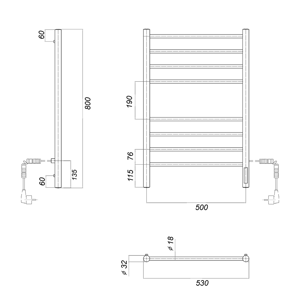 Полотенцесушитель электрический Domoterm Медея П8 500х800 EK R хром