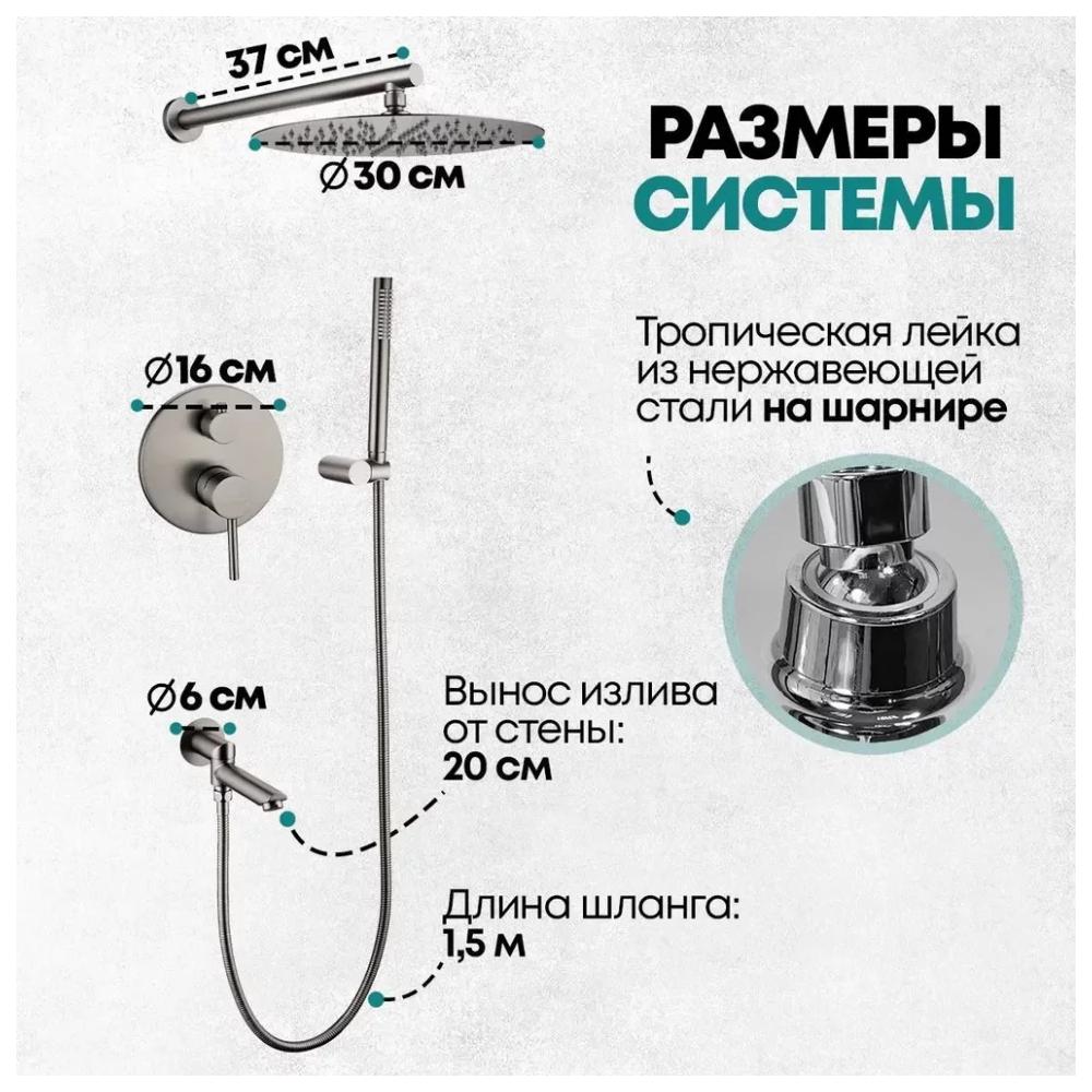 Душевая система встраиваемая Grocenberg GB5099BG-1, графит от магазина Vanna-Vanna.ru!
