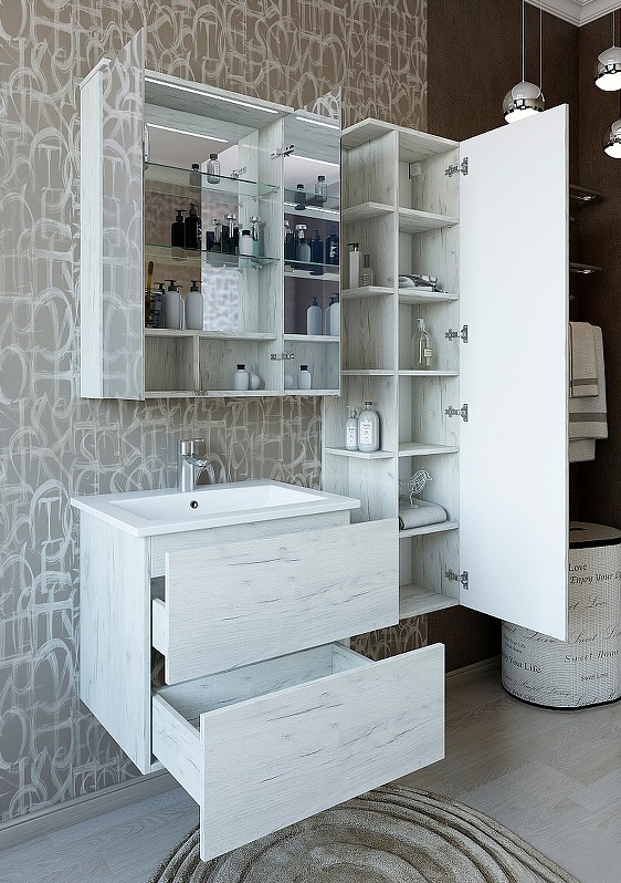 Зеркало-шкаф Sanflor Чикаго 60 дуб крафт белый