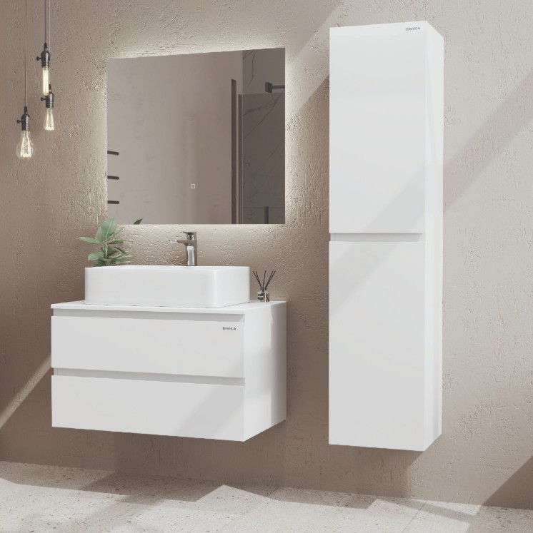 Тумба подвесная Onika Алеста 80 со столешницей и раковиной Олимпия 56, белая