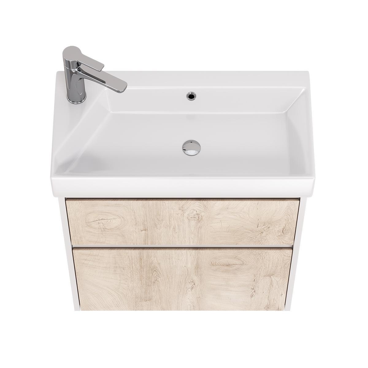 Тумба с раковиной подвесная Dreja Slim 65 см, белый/дуб кантри