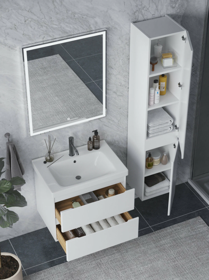 Тумба подвесная SanStar Riana 80 с раковиной Гармония 80 (комплект), белая