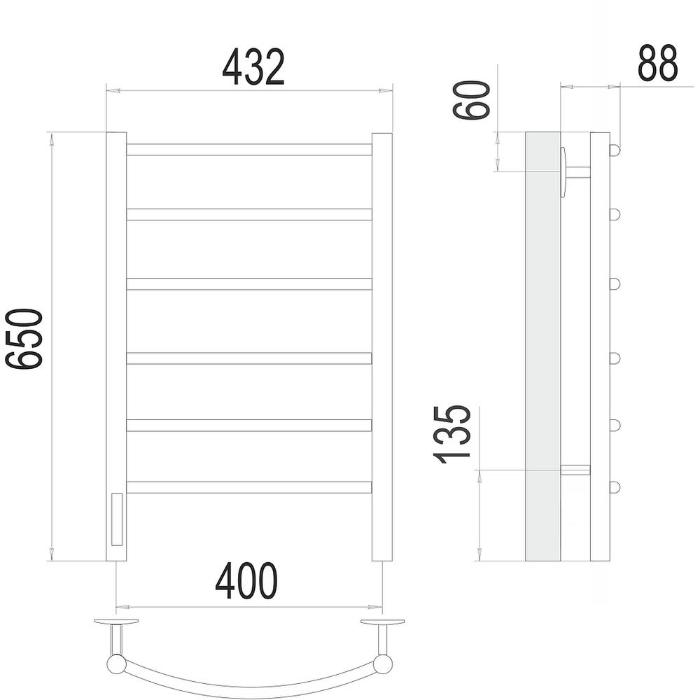 Полотенцесушитель электрический Terminus Классик П6 40х65, левый
