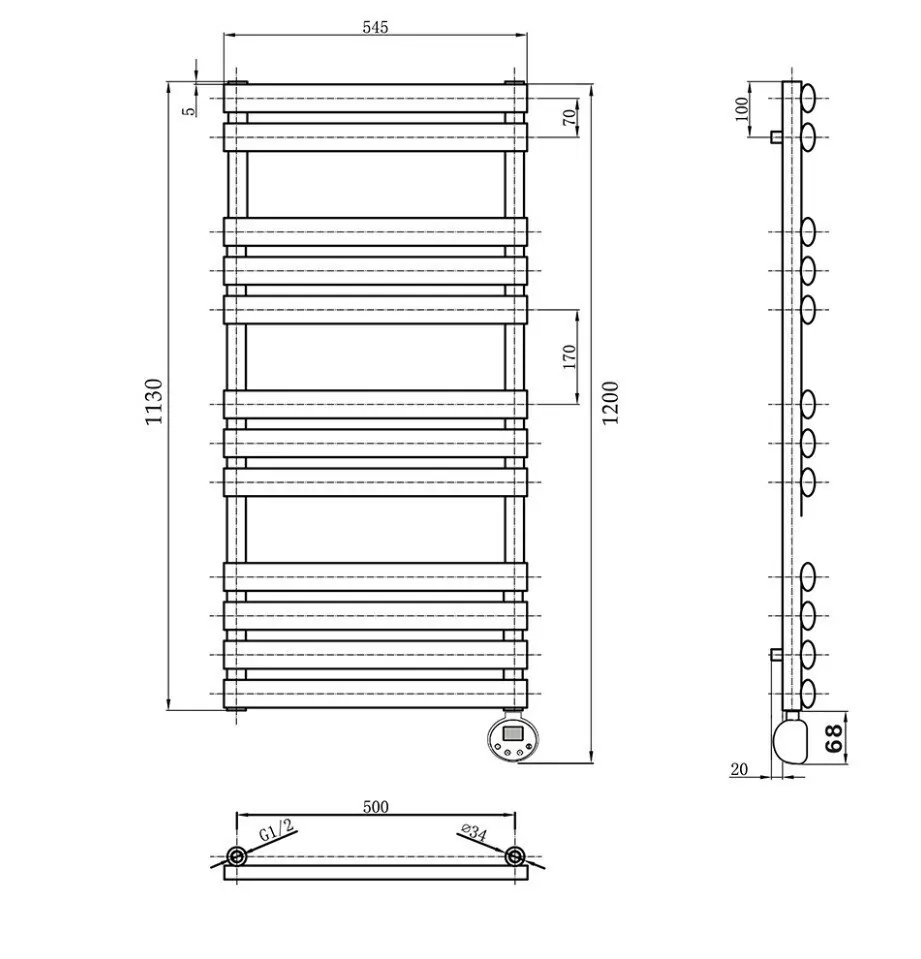 Полотенцесушитель электрический Domoterm Альфа П12 500х1130 ER правый, белый матовый