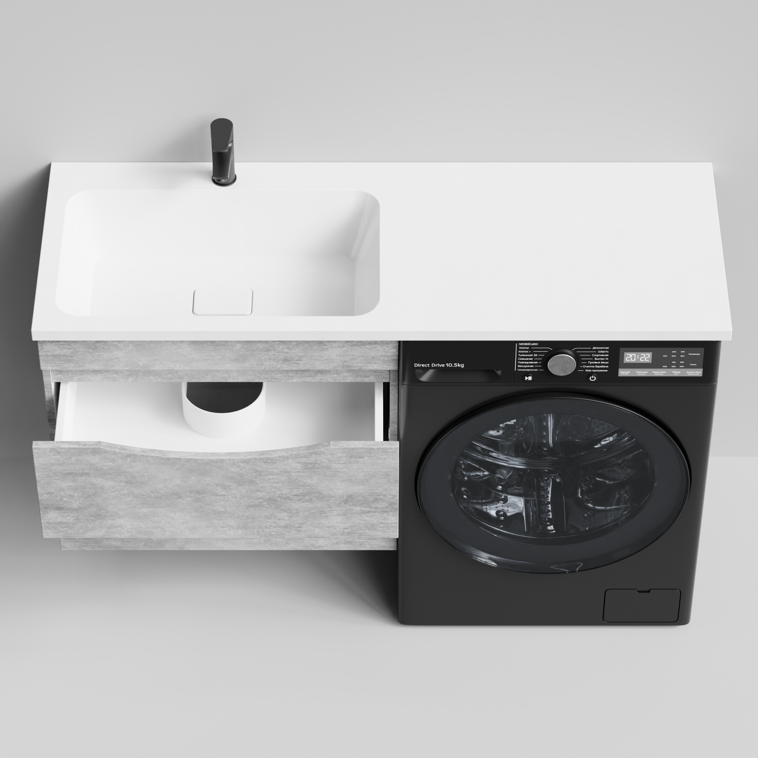 Тумба Vod-ok 68 с раковиной Смайл 130 подвесная, под стиральную машину, левая, Горный камень