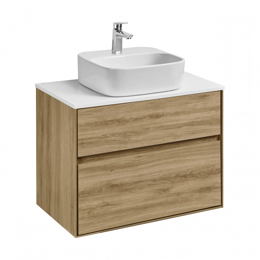 Тумба подвесная AQUATON Либерти 75, со столешницей, раковиной Одри Soft 42х42, дуб эльвезия