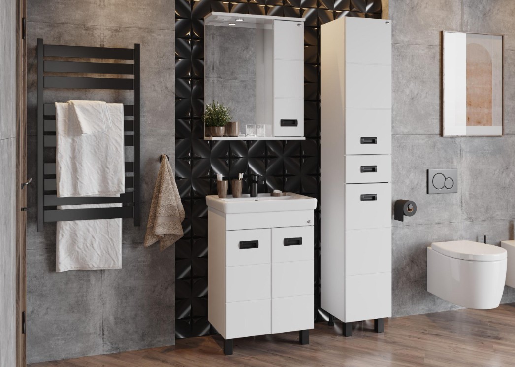 Тумба Onika Балтика-Квадро Black 55 с раковиной Адриана 55, напольная, белая