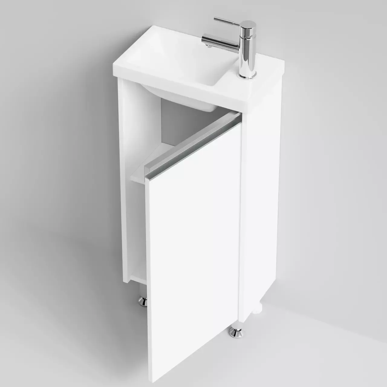 Тумба напольная Vod-ok Бридж 40 ручка рейлинг, R правая, с раковиной Como 40, белая
