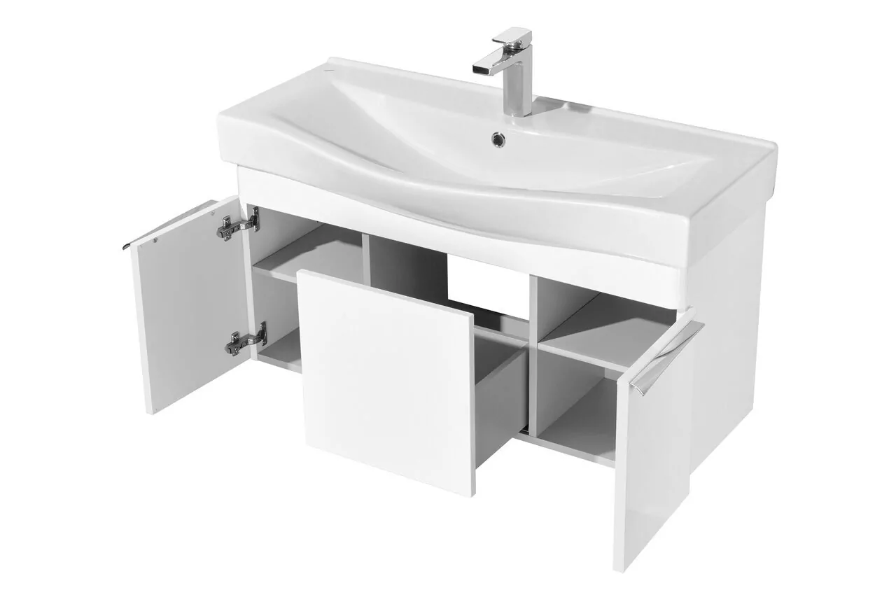 Тумба подвесная Aquaton Беверли 100 с раковиной Беверли 100, 2 двери, 1 ящик, белый