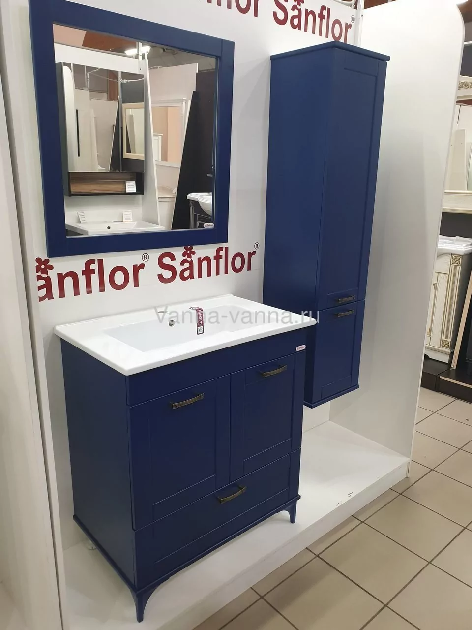 Тумба с раковиной Sanflor Ванесса 75 напольная, индиго от магазина Vanna-Vanna.ru!