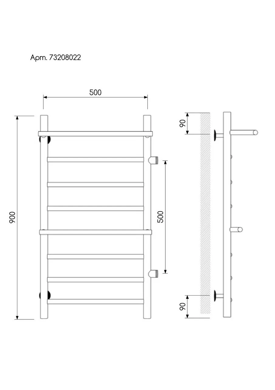 Полотенцесушитель водяной Laris Лавина П9 500х800 R МЦ 500-1, боковой, с полкой, хром