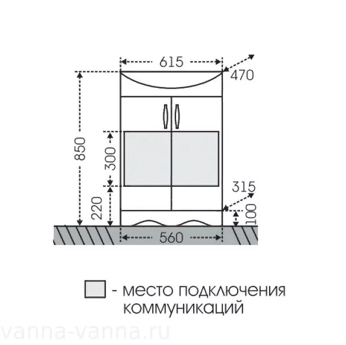 Тумба напольная Санта Верона 60 с раковиной Уют 60, 2 двери, белая