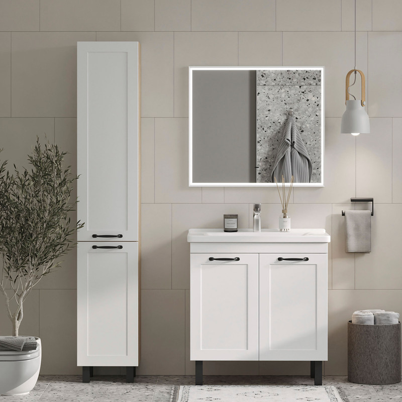 Тумба раковиной EQUIL Lago 80 напольная, 2 двери, белый/дуб сонома