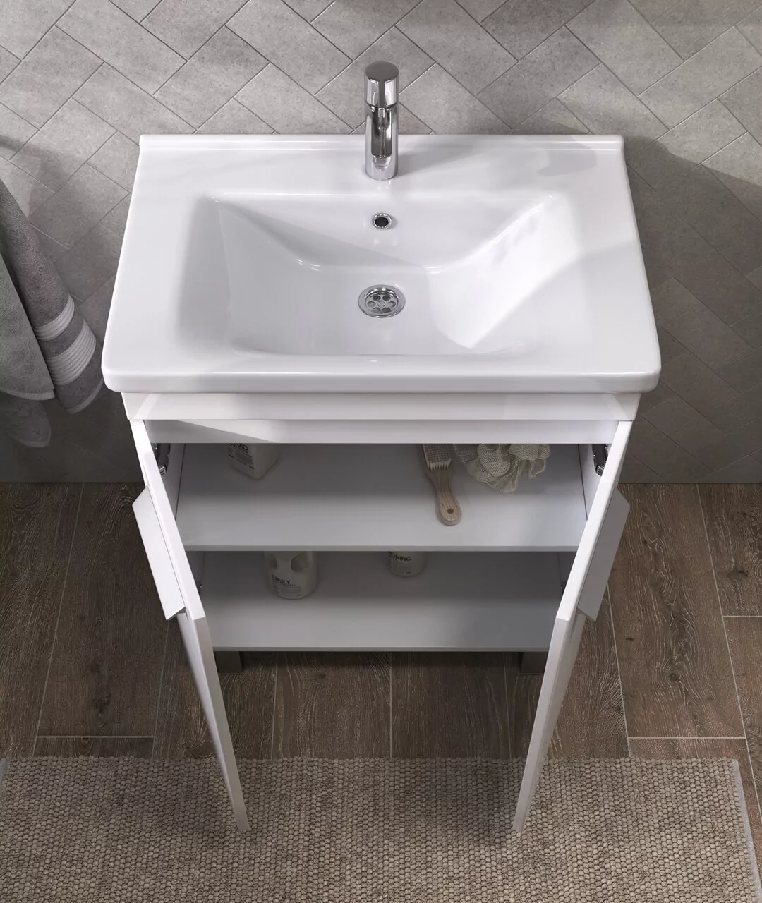 Тумба напольная Vigo Nova 60 с раковиной Миранда 60, 2 двери, белый