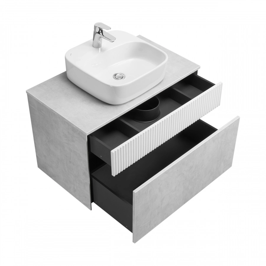 Тумба Aquaton Марбл слэйт 80 с раковиной Одри 42х42 Soft, белый матовый