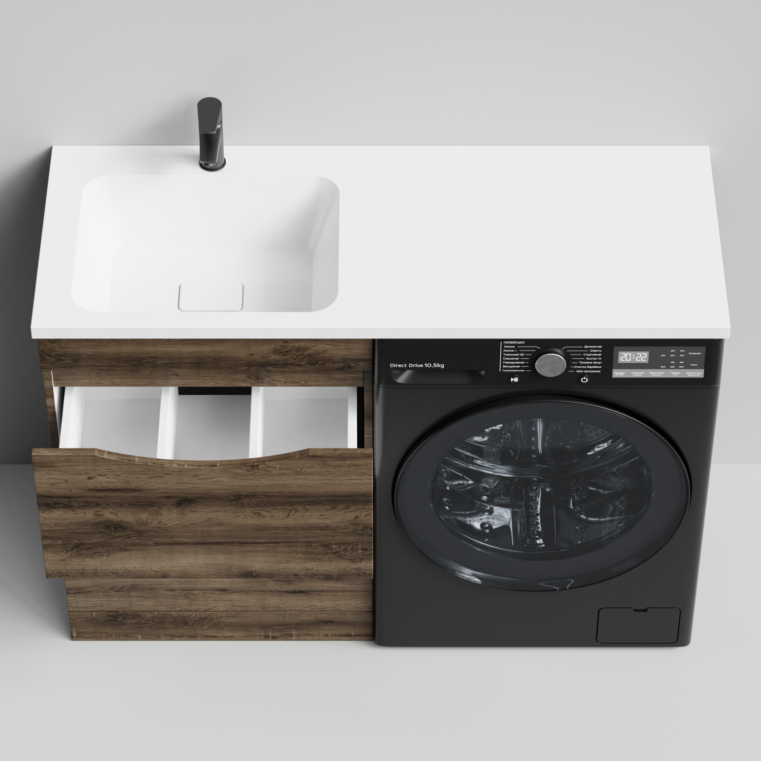 Тумба Vod-ok 58 с раковиной Смайл 120 напольная, под стиральную машину, левая, Дуб крымский коричневый