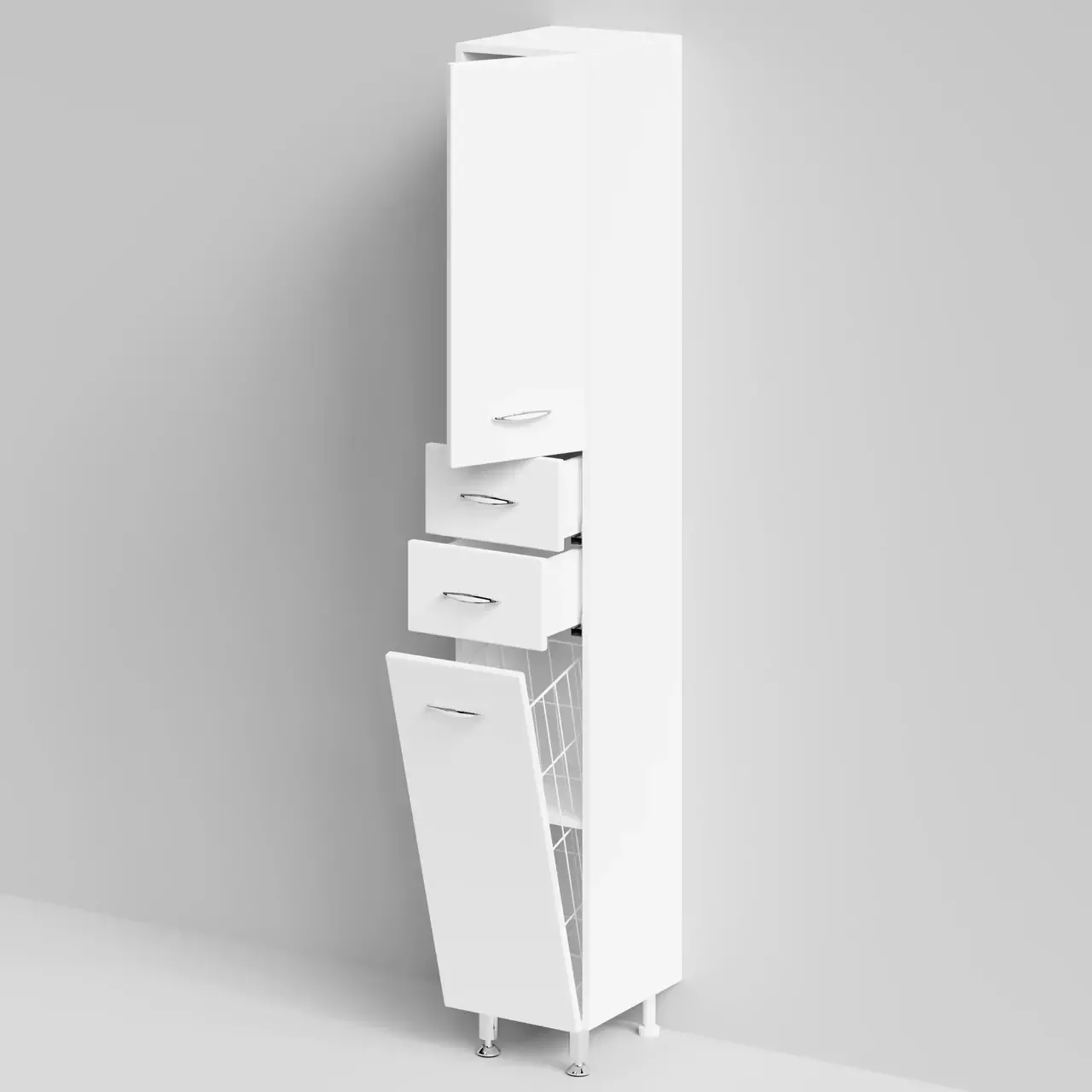 Пенал Vod-ok Колумбия 30 R напольный, с корзиной для белья, белый