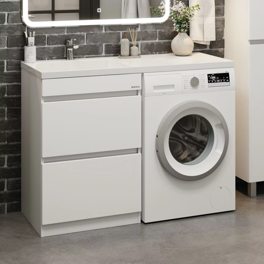 Тумба напольная Onika Милтон 58 с раковиной Марсал 120 под стиральную машину, левая, белая
