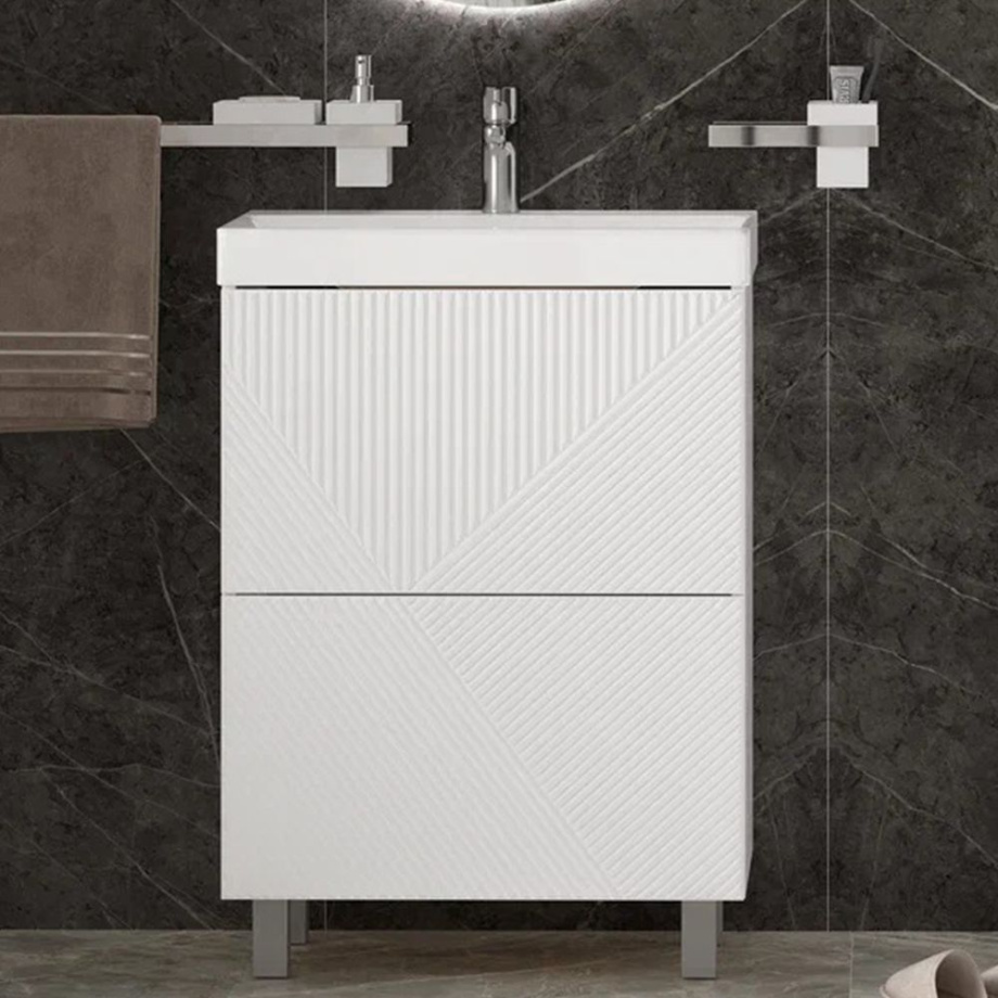 Тумба с раковиной напольная Velvex Edge tn.EDG.9696.60.2Y белый глянец, 60 см