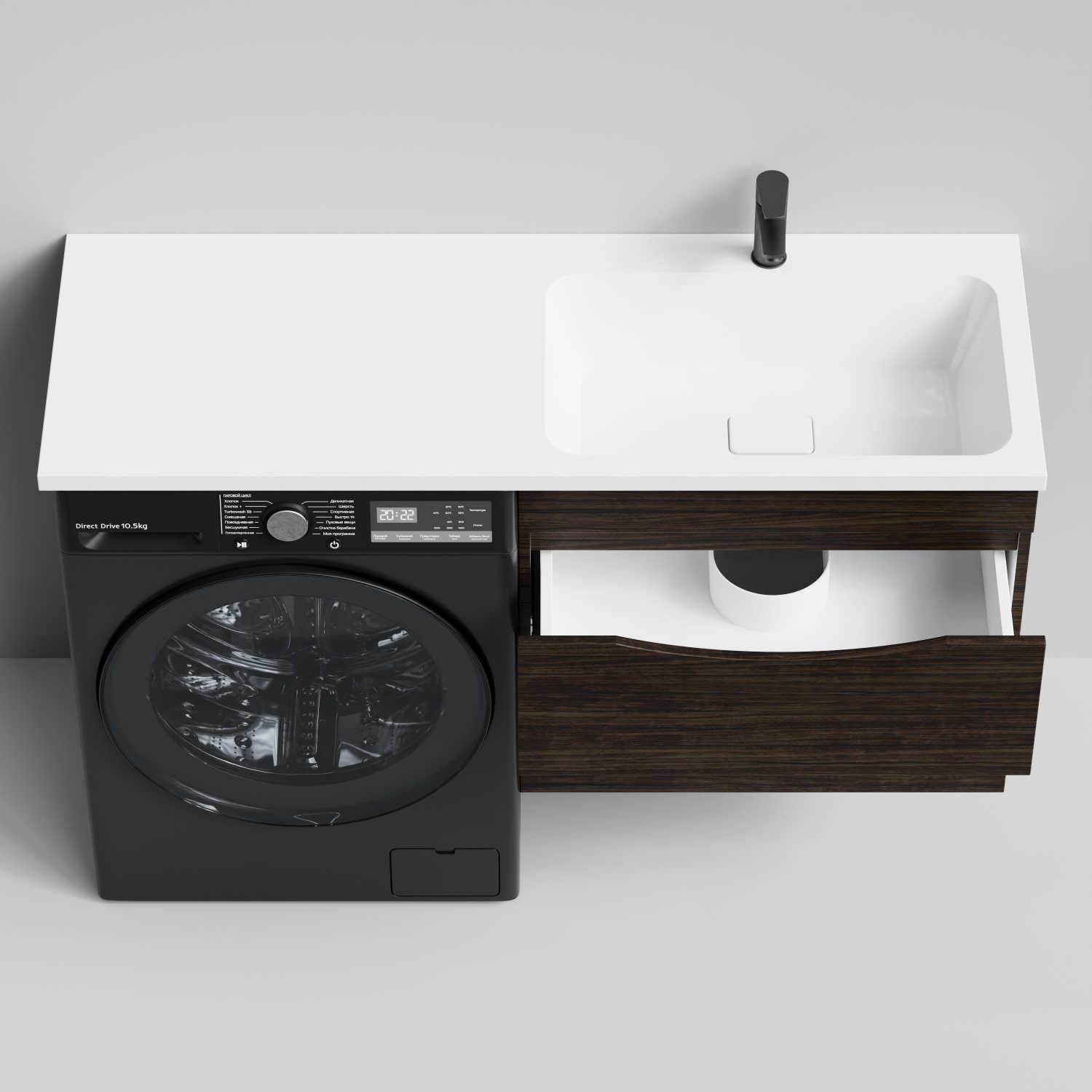 Тумба Vod-ok 68 с раковиной Смайл 130 подвесная, под стиральную машину, правая, Палисандр