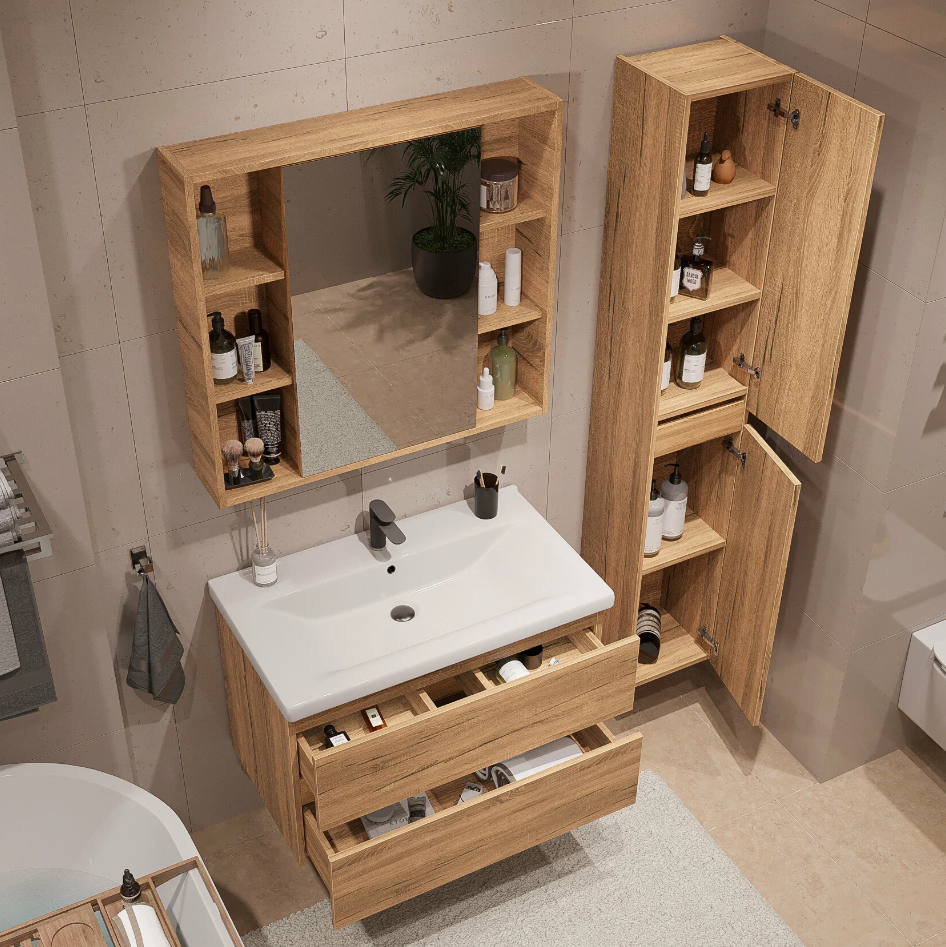 Тумба подвесная SanStar Lavanti 100 с раковиной Миранда 100 Дуб вотан