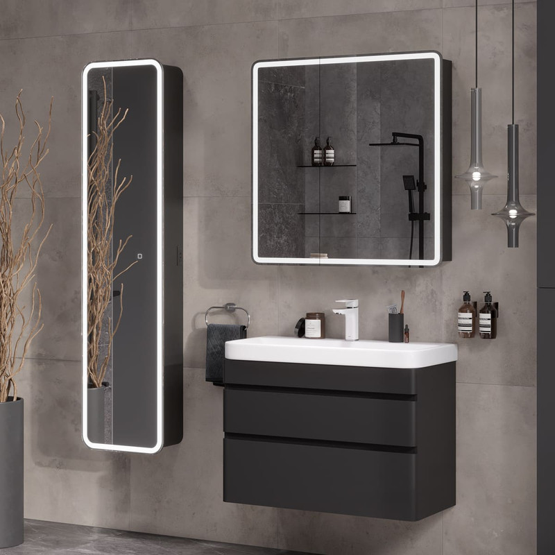 Зеркальный шкаф Eltoro LED 80 черный софт, L/R