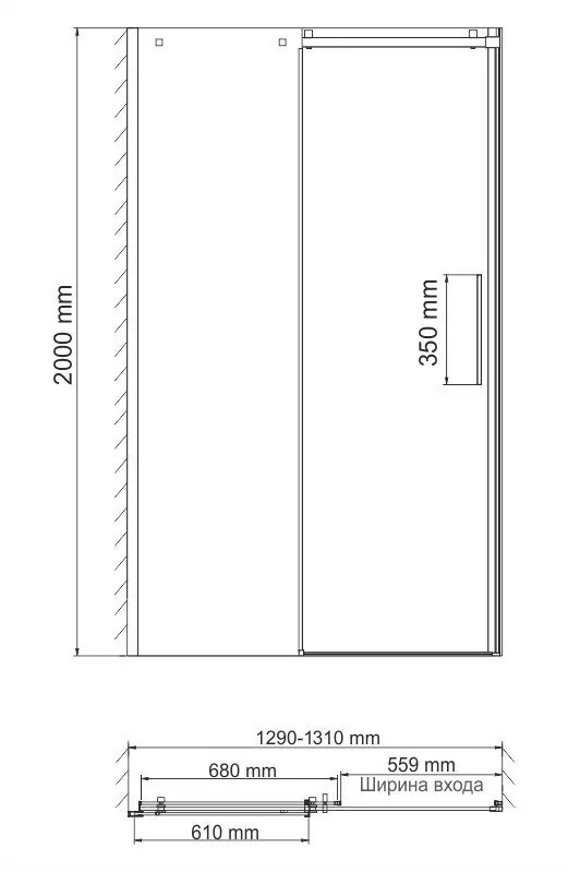 Душевая дверь WasserKraft Alme 15R30 130 в нишу, раздвижная, прозрачное стекло, хром