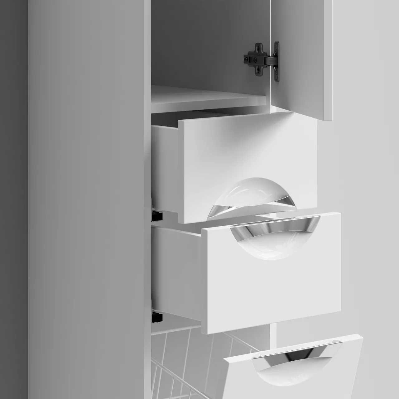 Пенал Vod-ok Лира 30 L/R напольный, с корзиной, ящиками, белый