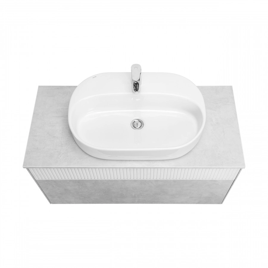 Тумба Aquaton Марбл слэйт 100 с раковиной Одри 62х42 Round, белый матовый