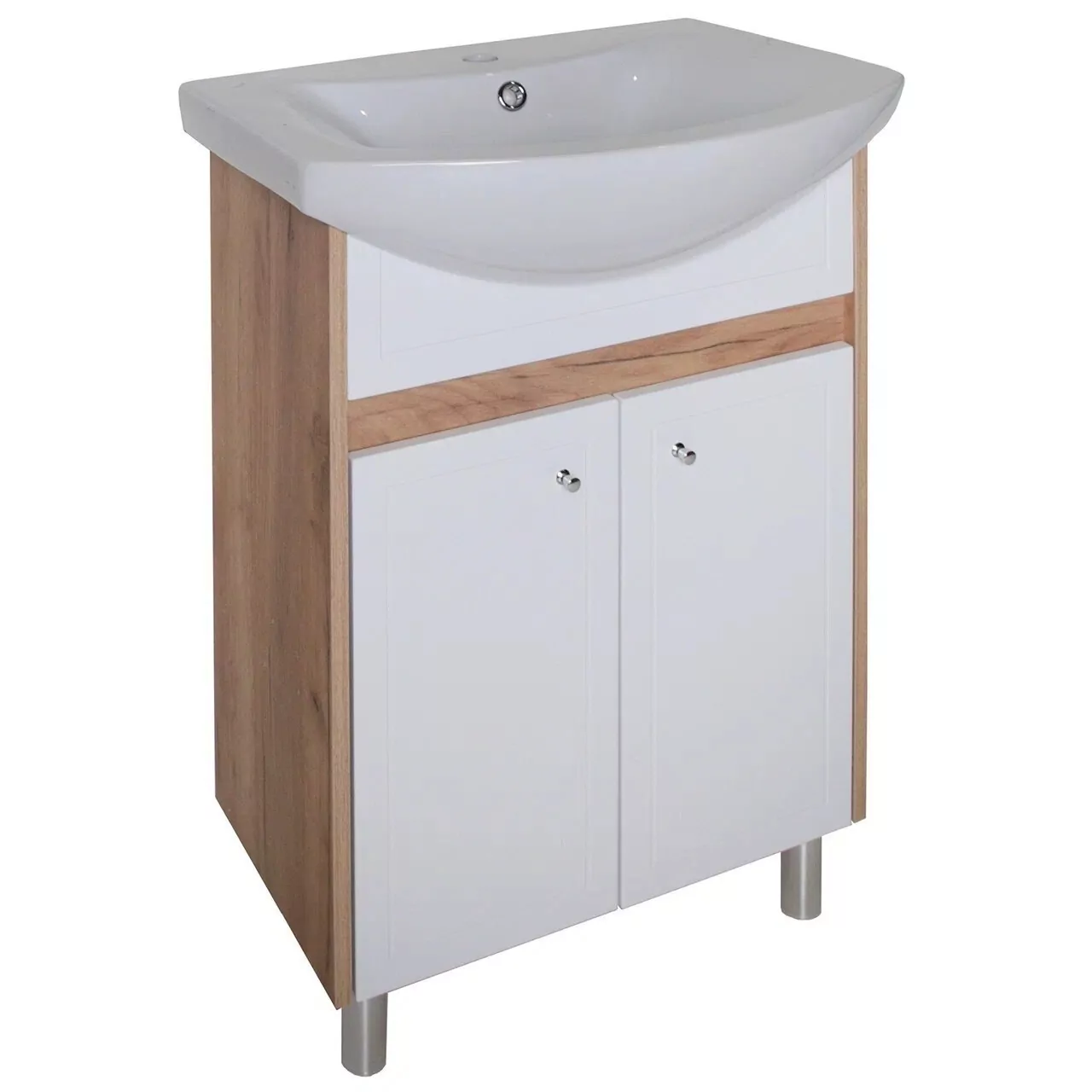 Тумба напольная Асб-мебель Альпина 50 с раковиной Ладога 50, белый/дуб золотой