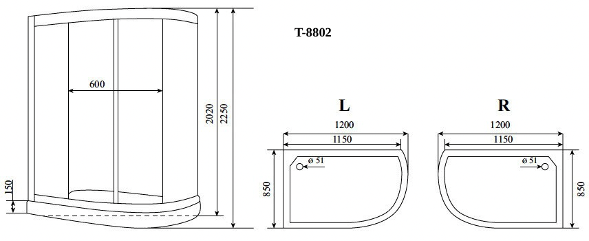 Душевая кабина Timo Comfort T-8802R Fabric Glass 120*85*220+турецкая баня хамам+стульчик прозрачный