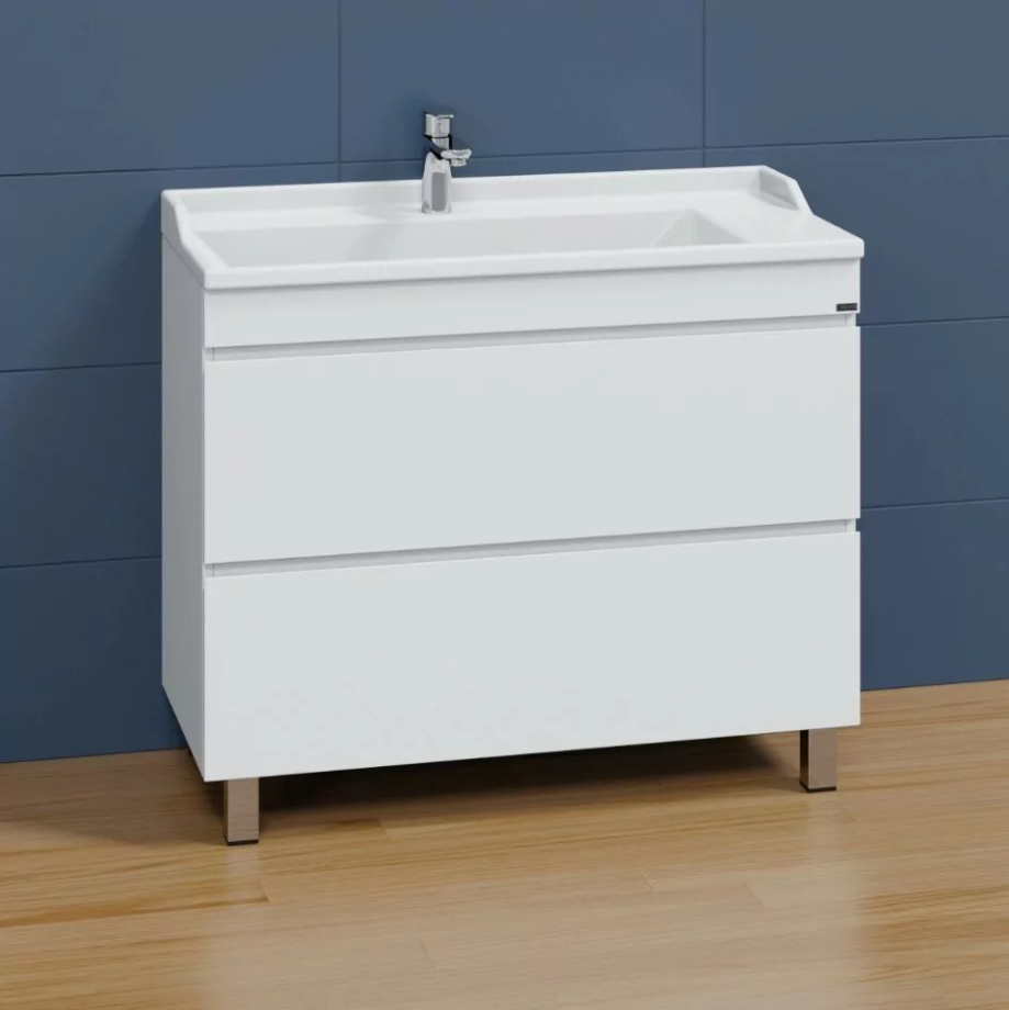 Тумба напольная Санта Марс 100 с раковиной Сириус 100, 2 ящика, белая