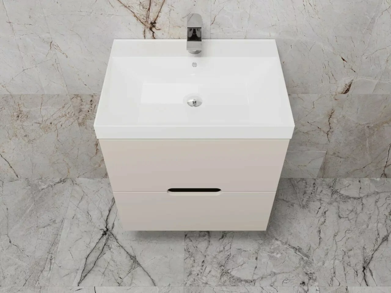 Тумба подвесная Style Line Матис 60 с раковиной ASTI 60 белый (2 ящика), крем