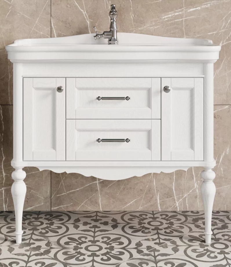 Тумба напольная ValenHouse Эстетика 100 с раковиной Antik 100, белый, хром