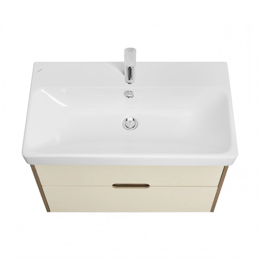 Тумба Aquaton Оливия 80 с раковиной Адриана 80 подвесная, 2 ящика, бежевый, дуб велл