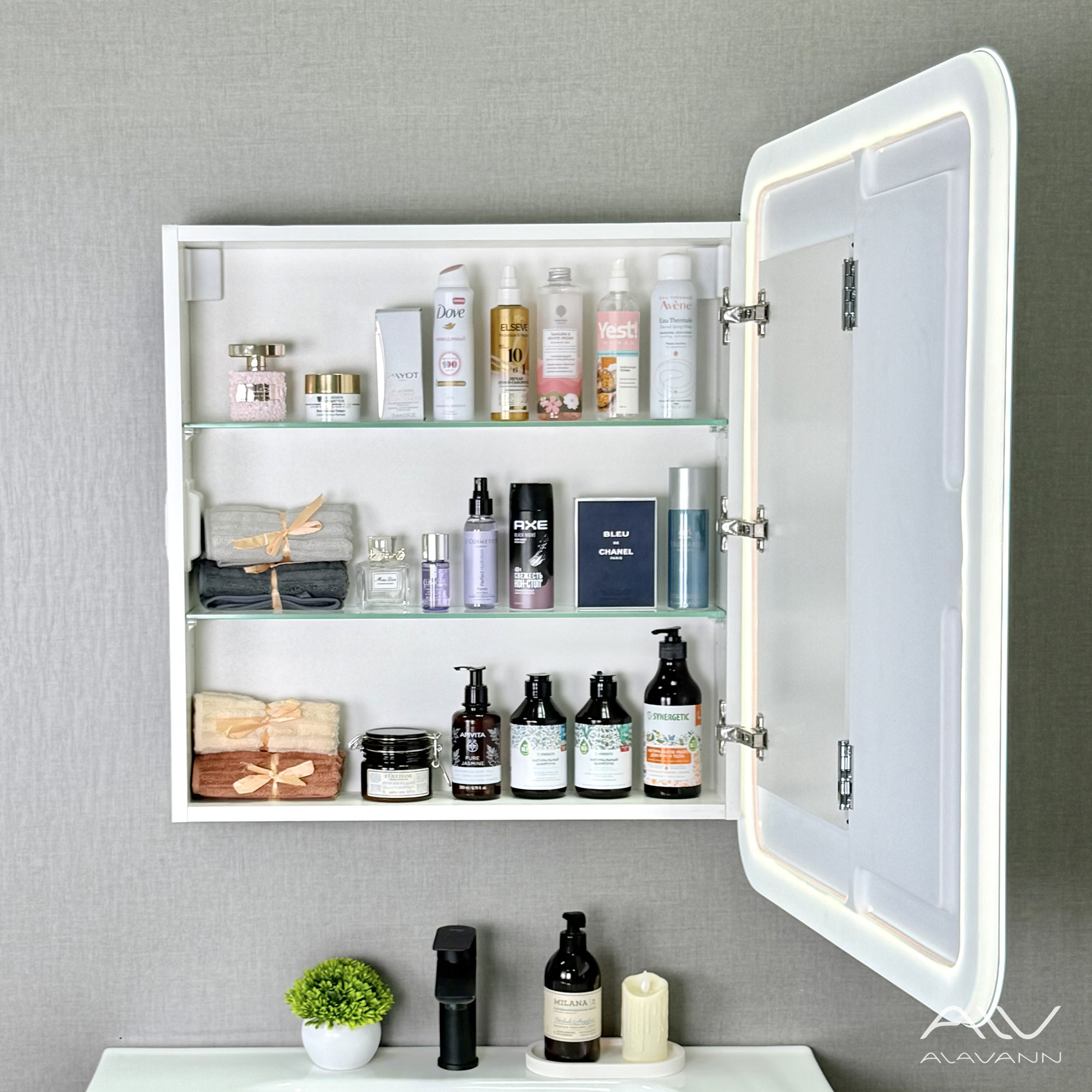Зеркало-шкаф Alavann Cosmetic Light 70 свет, приближение, сенсор, перевертыш