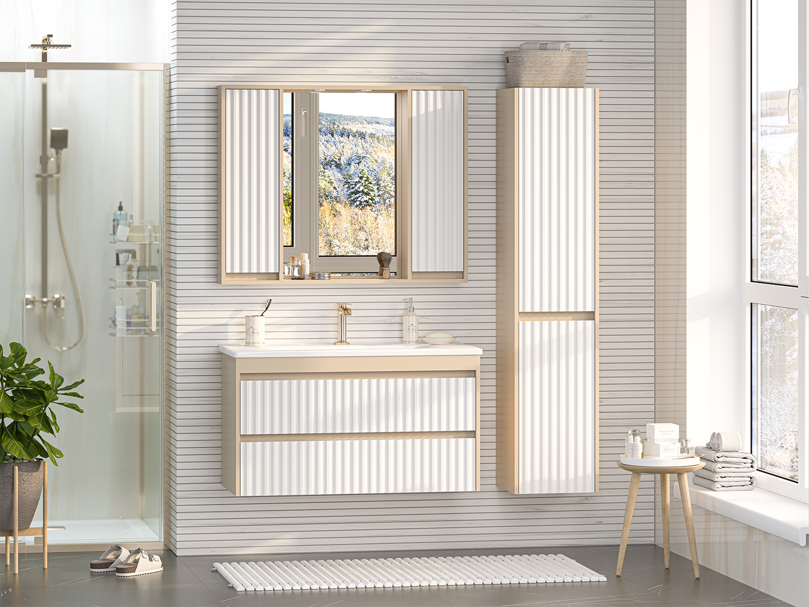 Тумба с раковиной Brevita Balaton 100 подвесная, белый/бежевый