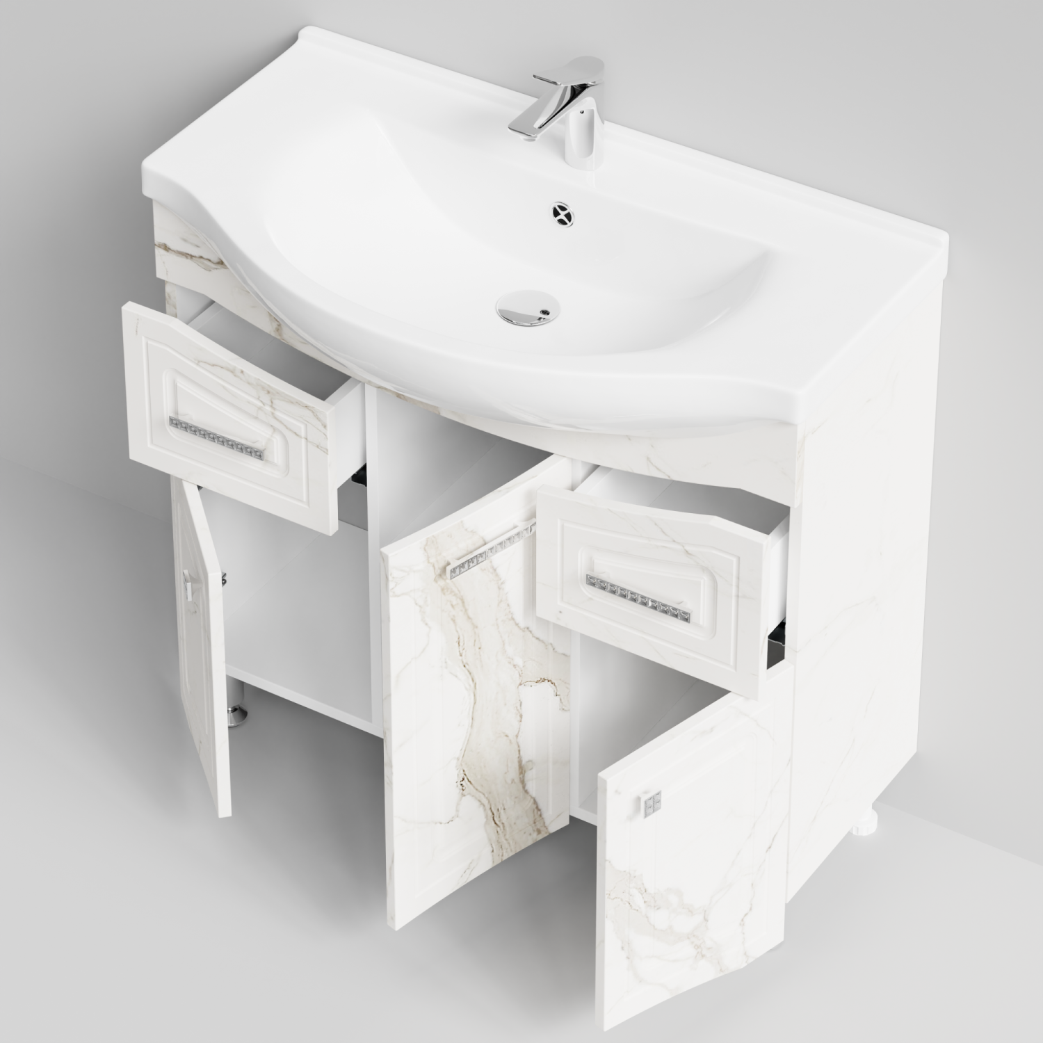 Тумба с раковиной Адам 90 напольная, Мрамор Белый натур милк, петли справа