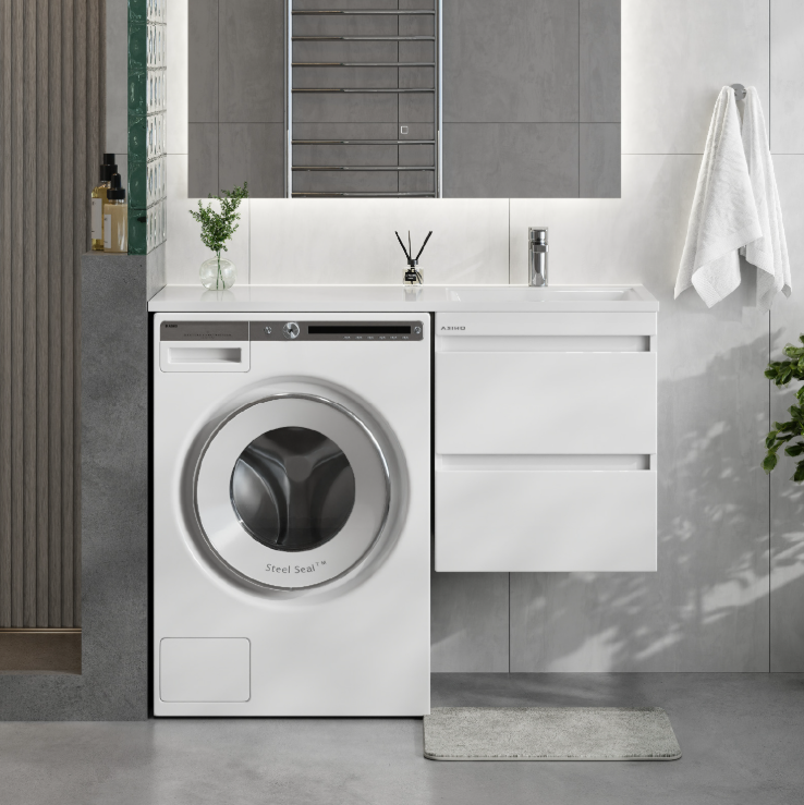 Тумба подвесная Onika Флэтон 58 с раковиной Марсал 120 под стиральную машину, R, белая