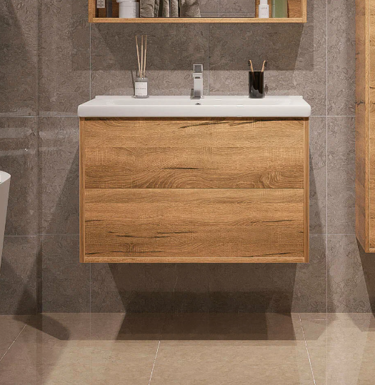 Тумба подвесная SanStar Siva 80 с раковиной Миранда 80 Дуб вотан