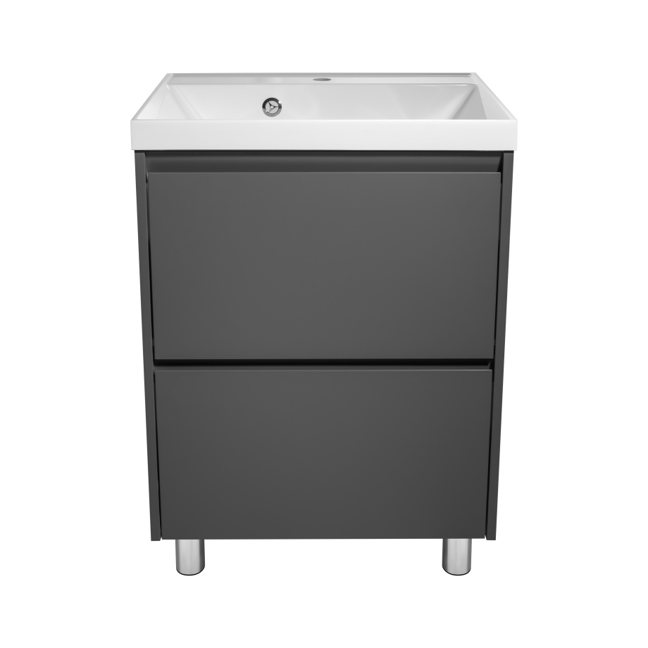 Тумба с раковиной Stella Polar Борнео 60, 2 ящ., Люкс, напольная, графит матовый