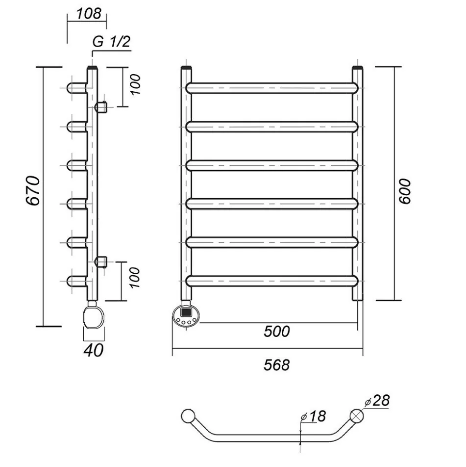 Полотенцесушитель электрический Domoterm Лаура П6 500x600 АБР EL, античная бронза